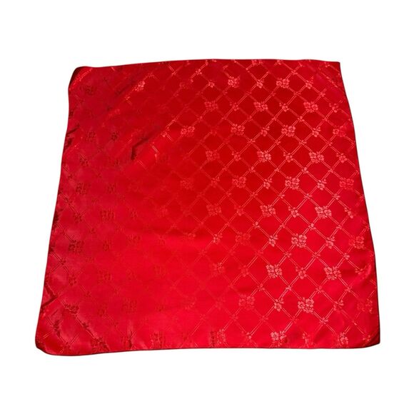 Vintage 70s Ray Strauss Scarf 21" Square Red Floral USA Polyester - Picture 3 of 5